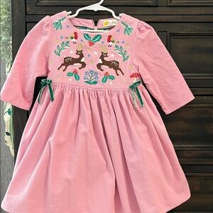 Holiday Mini Boden Pink Dress with Enchanted Forest Animal Details